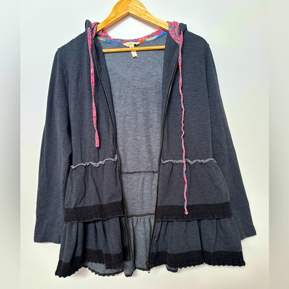 Matilda Jane gray wise and wonderful ruffle full zip hoodie jacket size small - Picture 2 of 6
